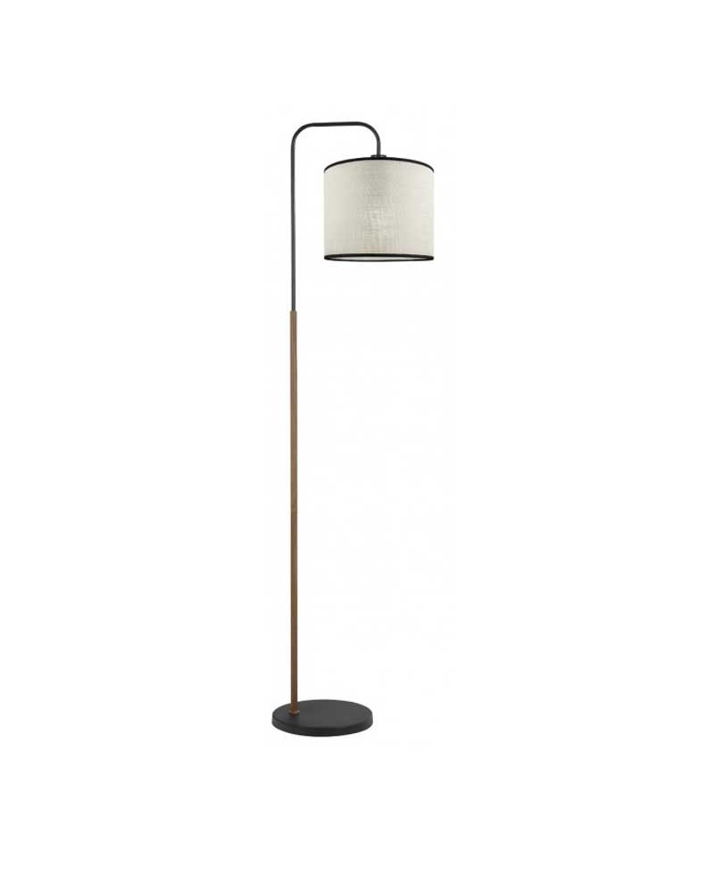 Floor lamp 163cm metal and fabric with black finish and leather E27