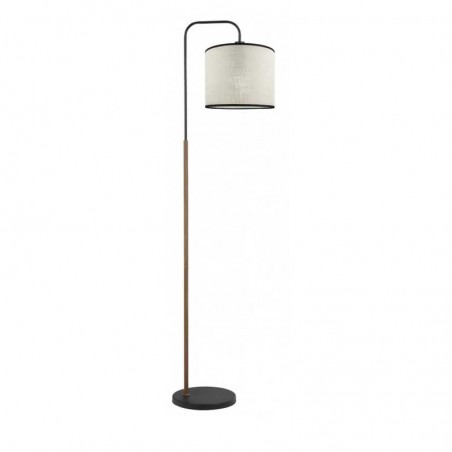 Floor lamp 163cm metal and fabric with black finish and leather E27