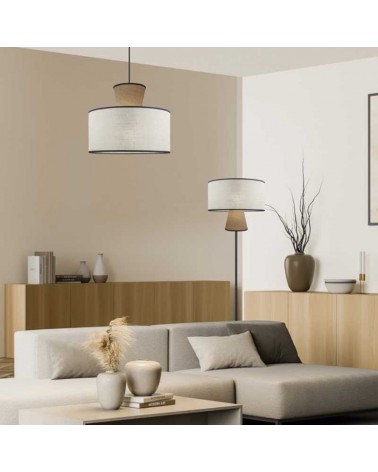 Lámpara de pie 168cm de metal y tela acabado negro beige y tostado E27