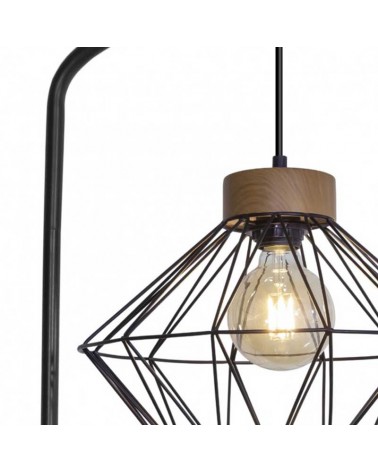 Lámpara de pie 149cm de metal acabado negro y roble E27