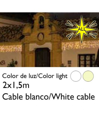 LED curtain 2x1.5m splicable white cable flashing effect with 150 leds IP65 suitable for outdoor use