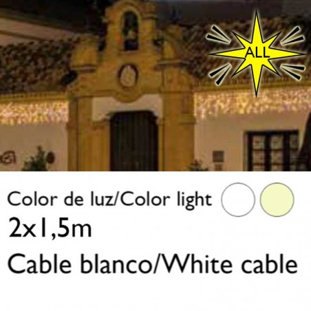 Cortina de LEDs 2x1,5m cable blanco empalmable efecto flashing con 150 leds IP65 apta para exterior