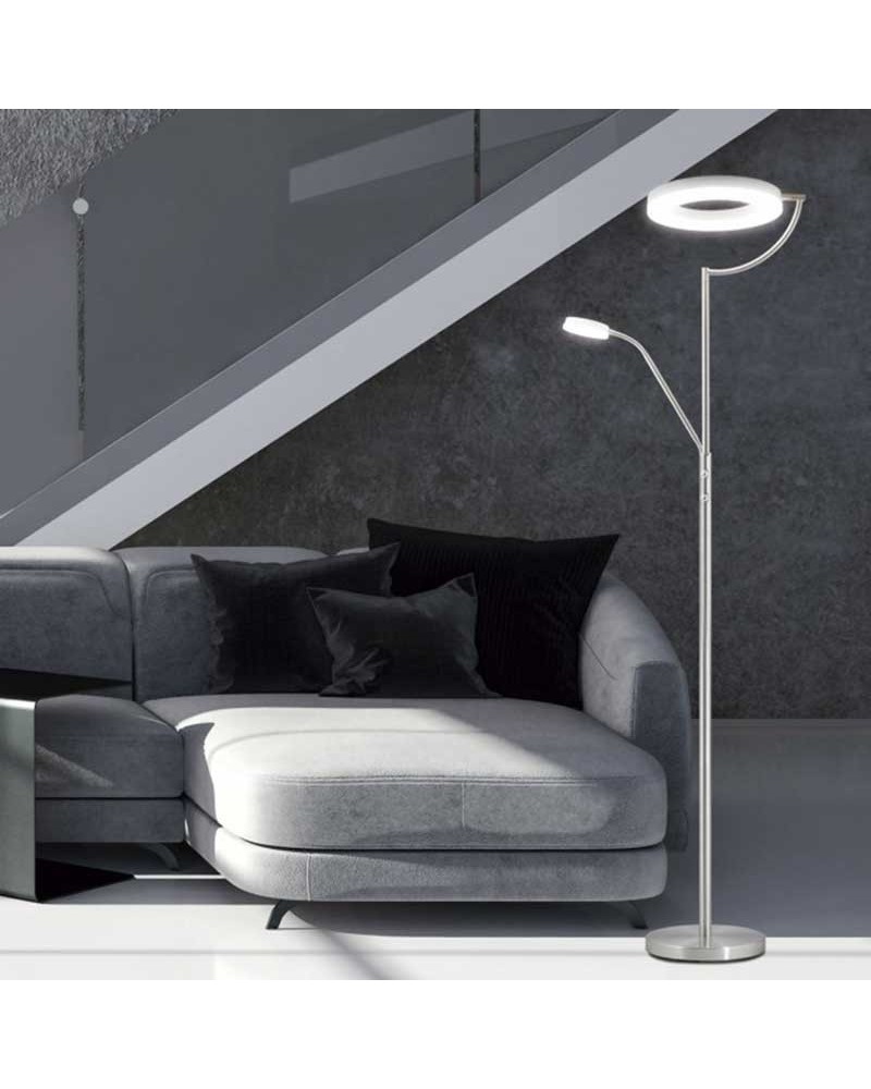 Floor lamp 174cm 2 LED lights 26W+3W in metal and acrylic satin nickel finish 4000K DIMMABLE