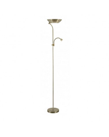 Floor lamp 180cm brass finish top light plate shape and reading point E14 + 2xE27
