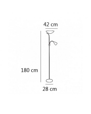 Lámpara de pie 180cm acabado latón luz superior forma de plato y punto lectura E14 + 2xE27