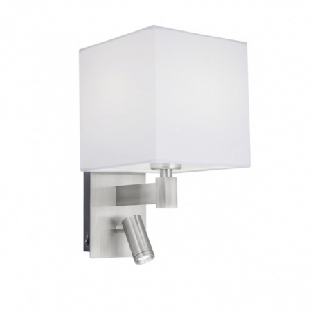 LED Wall lamp satin nickel finish with square lampshade and oscillating spotlight E27 +  3W 4000K 300Lm
