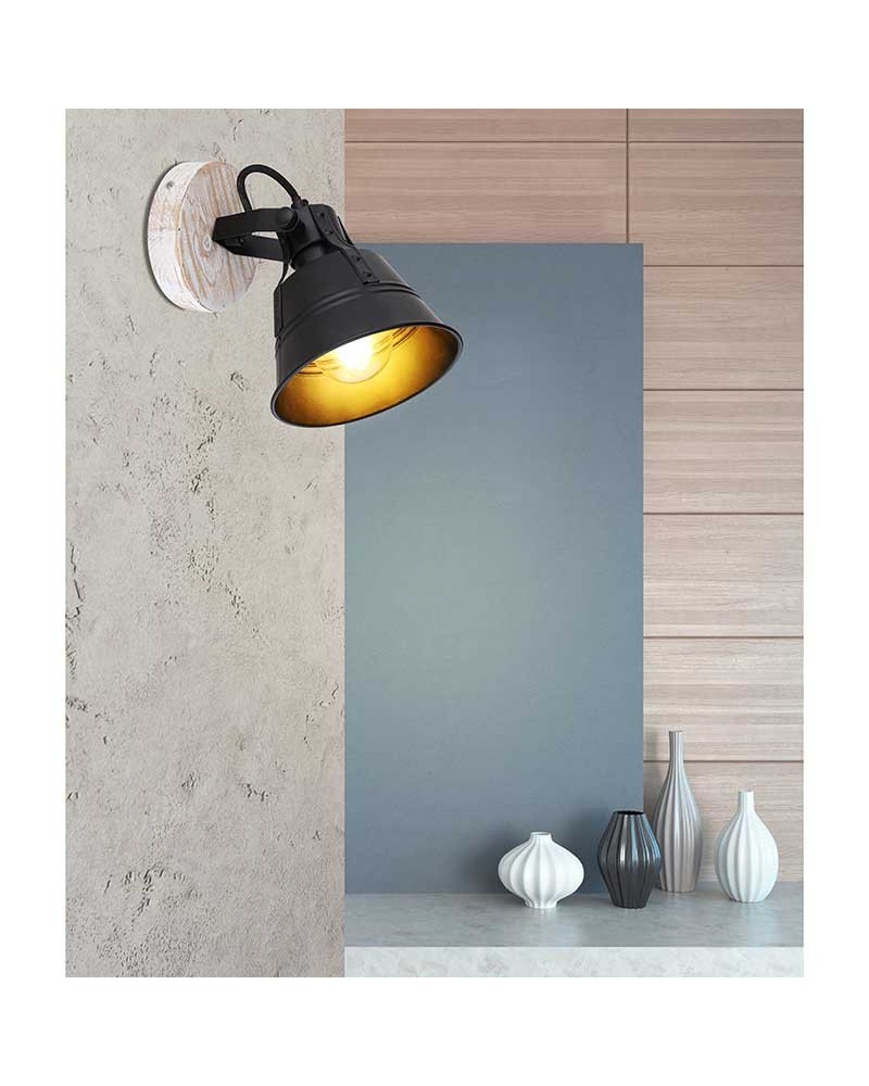 Aplique 18cm con base de madera y foco de metal E27