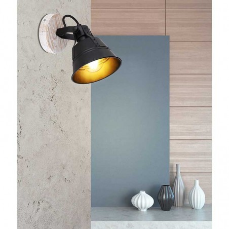 Wall light 18cm with wooden base and E27 metal bulb