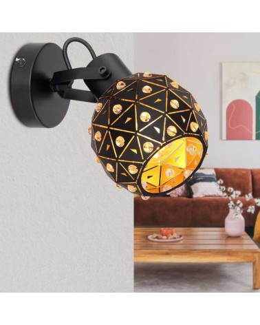 Wall light 18.5cm metal and k9 crystals black finish E27