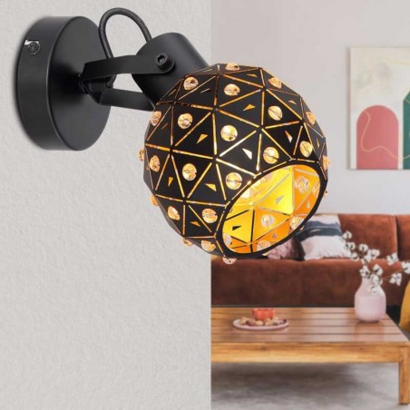 Wall light 18.5cm metal and k9 crystals black finish E27
