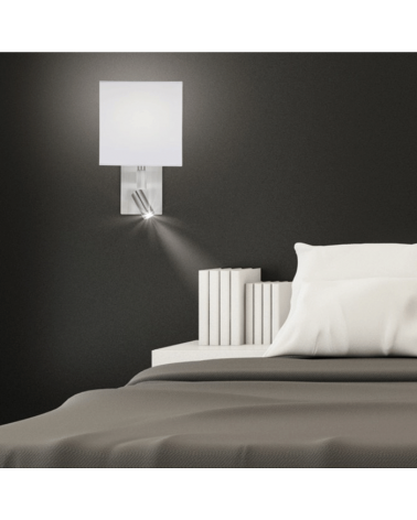 Aplique acabado níquel satinado con pantalla cuadrada y foco oscilante E27 + LED 3W 4000K 300Lm