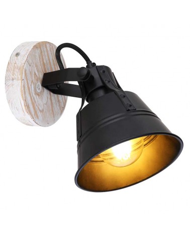 Wall light 18cm with wooden base and E27 metal bulb