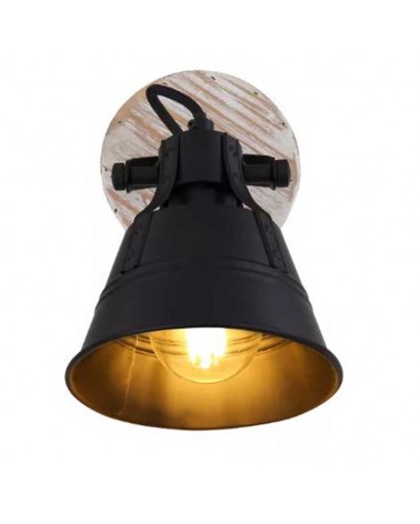 Wall light 18cm with wooden base and E27 metal bulb