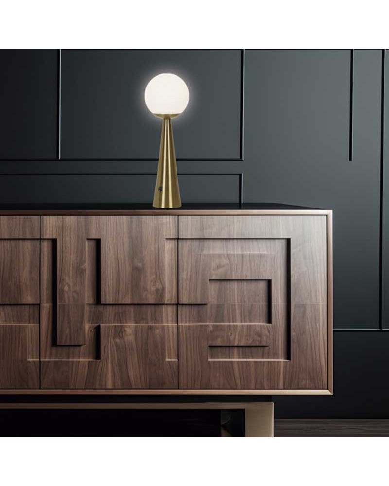 Lámpara de mesa 46cm de metal y cristal acabado latón y opal E27