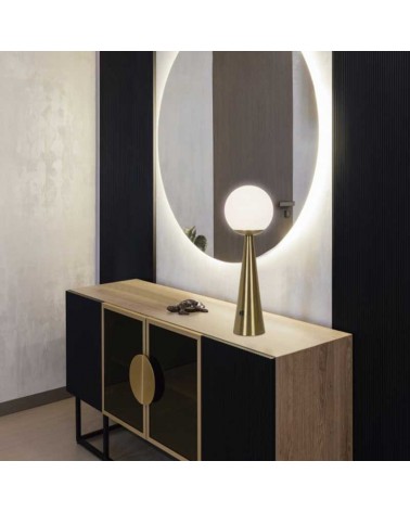 Lámpara de mesa 46cm de metal y cristal acabado latón y opal E27