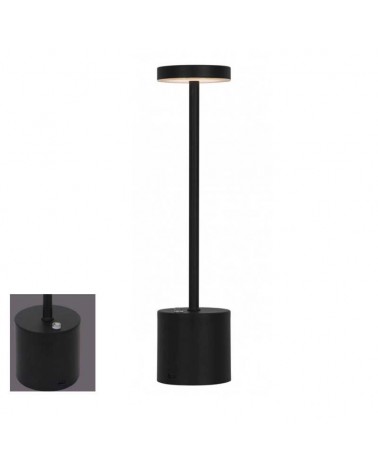 Lámpara de mesa LED 34cm de metal acabado negro 3W 3000K batería interruptor on/off Regulable