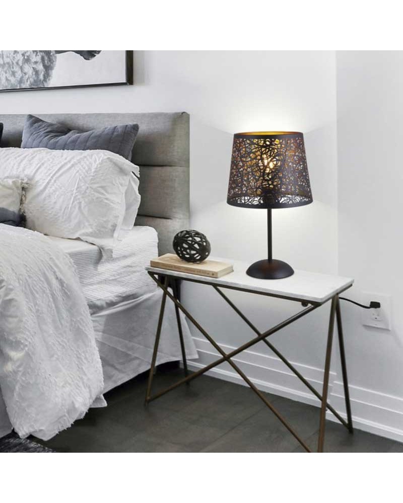 Lámpara de mesa 38cm en metal acabado negro y oro mate E27
