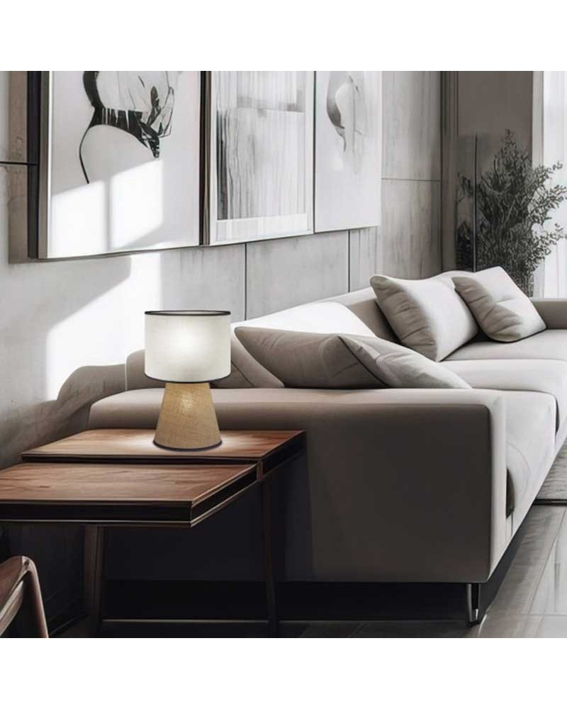 Lámpara de mesa 31cm en metal y tela acabado beige, marrón y negro E27