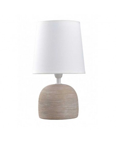 Lámpara de mesa 28cm en cerámica y tela acabado marrón y blanco E14
