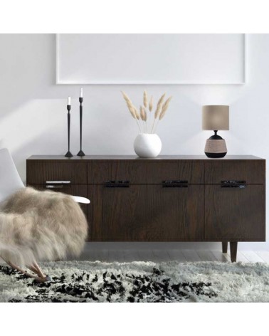 Table lamp 28cm in ceramic and fabric with brown and black finish E14