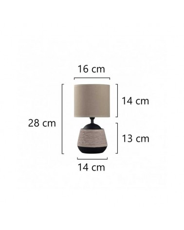Table lamp 28cm in ceramic and fabric with brown and black finish E14