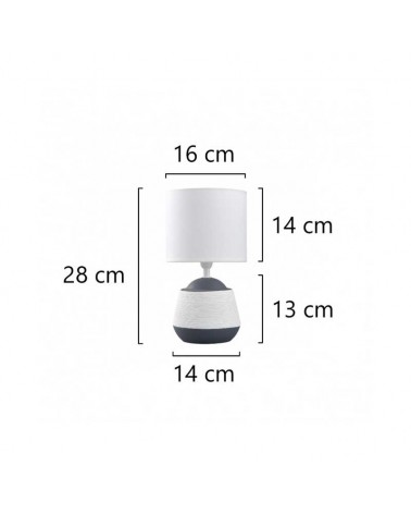 Lámpara de mesa 28cm en cerámica y tela acabado gris y blanco E14