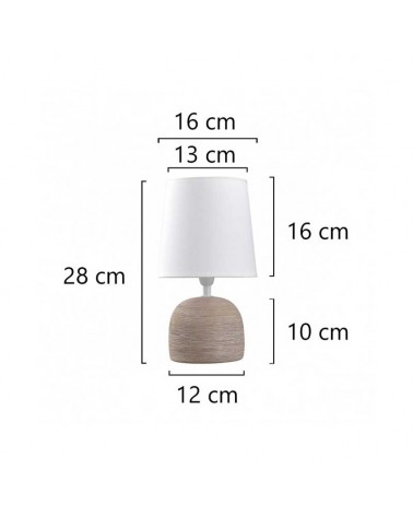 Lámpara de mesa 28cm en cerámica y tela acabado marrón y blanco E14