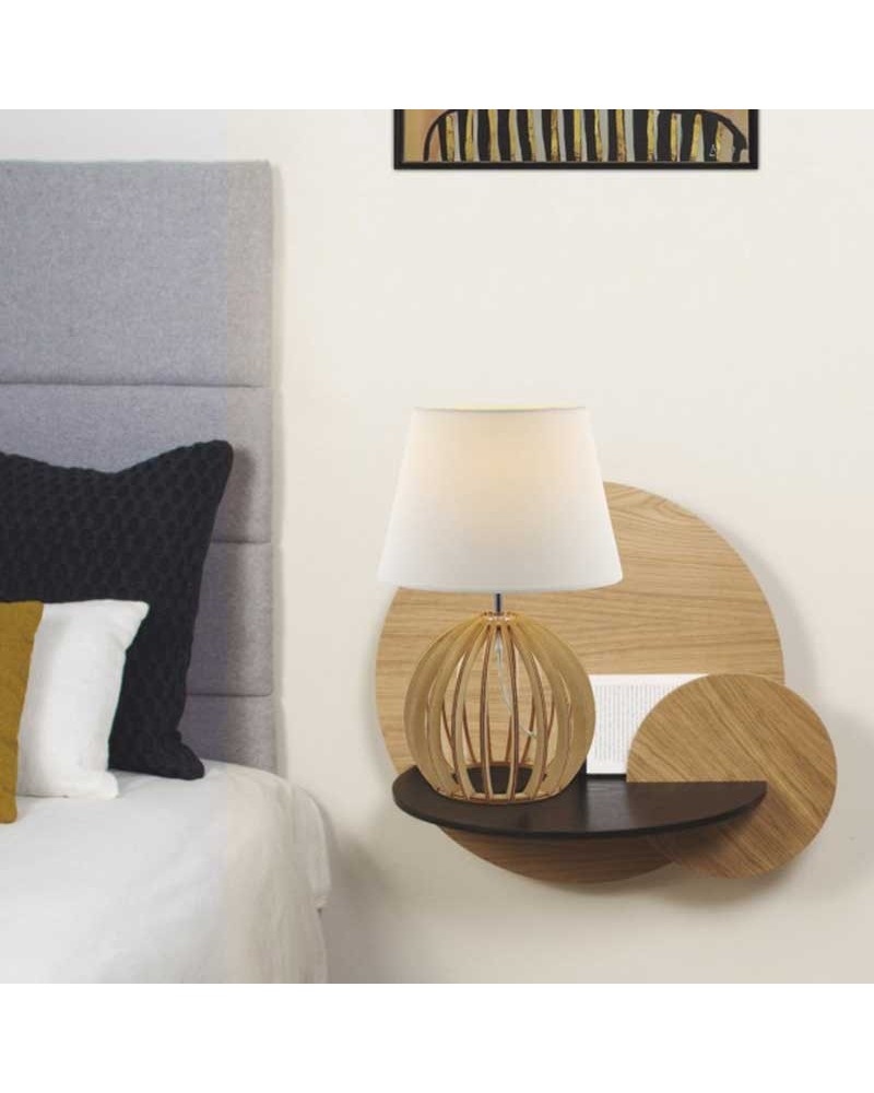 Table lamp 41cm in wood and fabric with natural and white finish E27