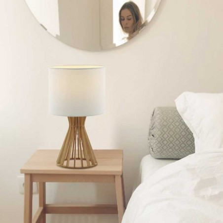Lámpara de mesa 37cm en madera y tela acabado natural y blanco E27