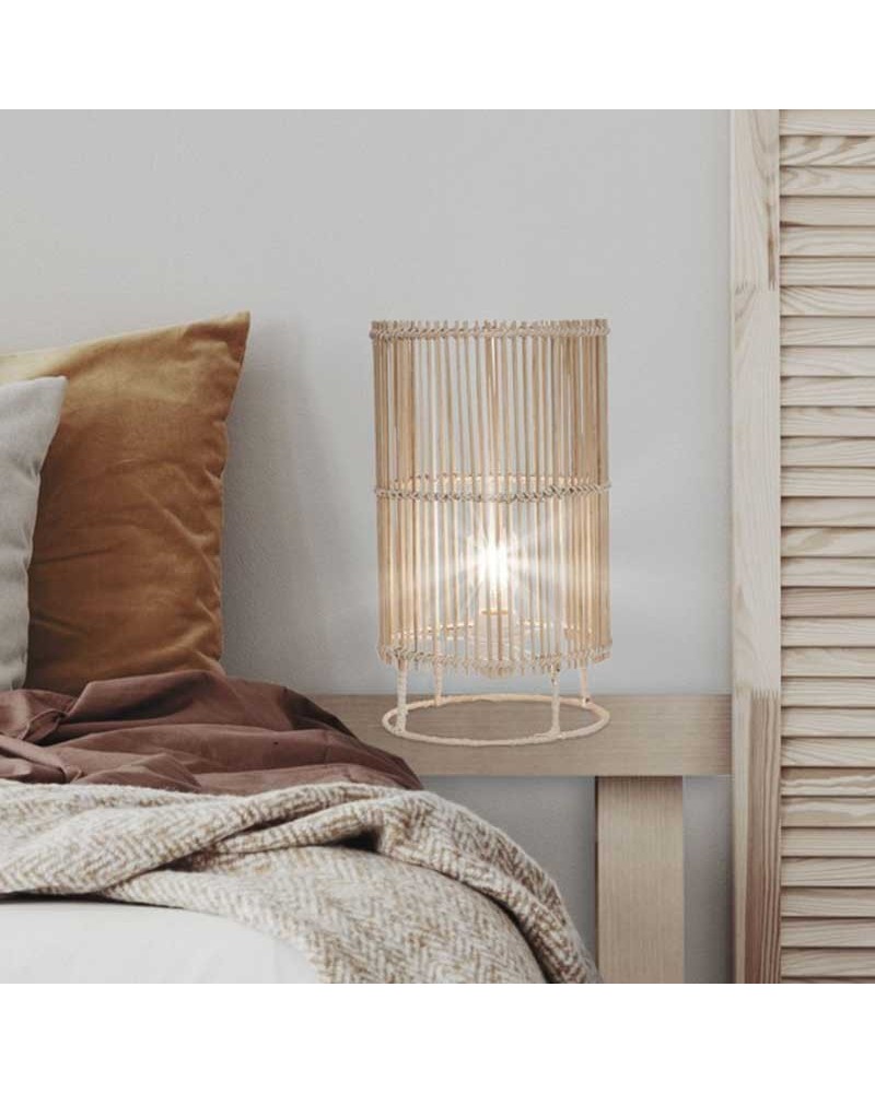 Table lamp 36cm in rattan and metal with natural and white finish E27
