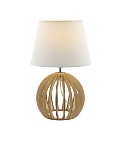 Lámpara de mesa 41cm en madera y tela acabado natural y blanco E27