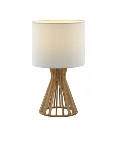 Table lamp 37cm in wood and fabric with natural and white finish E27