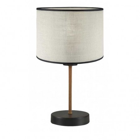 Lámpara de mesa 35cm de metal y tela acabado negro, roble y beige E27