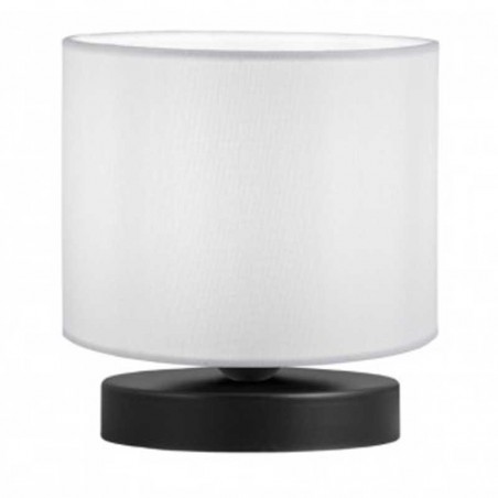Lámpara de mesa 16cm de metal y tela acabado negro y blanco E27