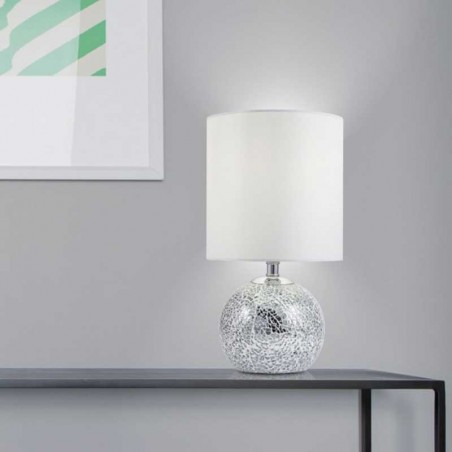 Table lamp 33cm ceramic and fabric with white and gray finish E27