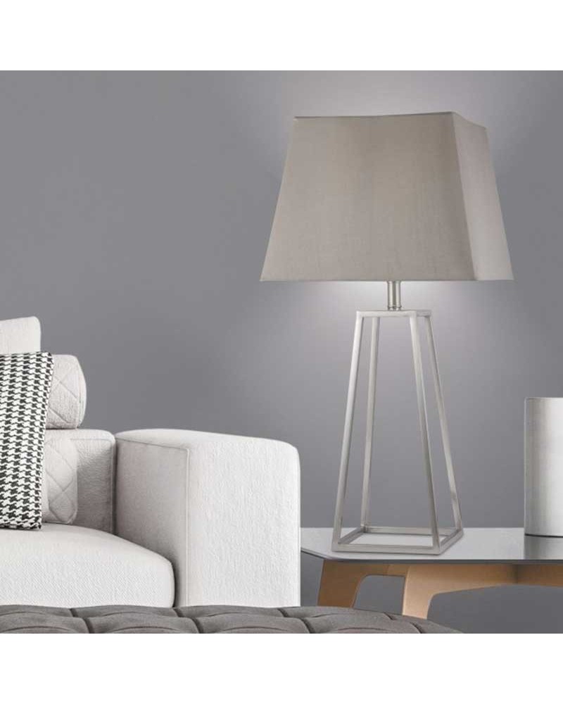 Table lamp 61cm metal and fabric in brown and satin nickel finish E27