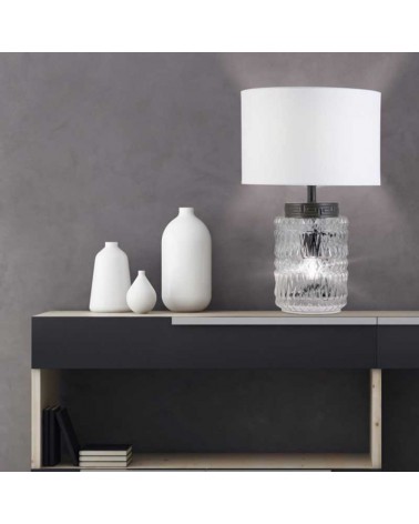 Table lamp 49cm glass, metal and fabric with black and white finish 2xE27