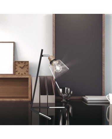 Table lamp 35cm metal, glass and wood in black and oak finish E14