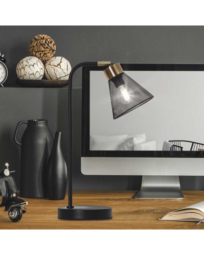 Table lamp 42cm black and brass finished metal E27