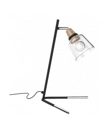 Table lamp 35cm metal, glass and wood in black and oak finish E14