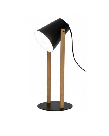 Lámpara de mesa 44cm de metal y madera acabado negro y roble E27