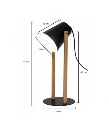 Lámpara de mesa 44cm de metal y madera acabado negro y roble E27