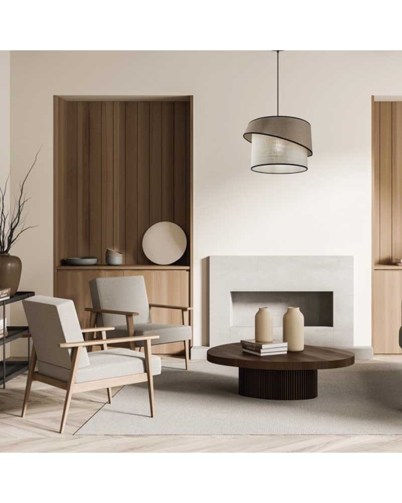 Ceiling lamp 40cm metal and fabric in beige, brown and black finish E27