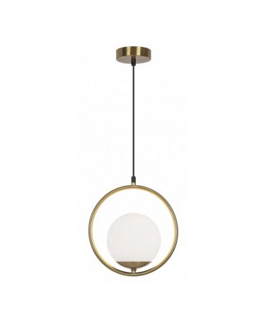 Ceiling lamp 25cm white glass sphere and brass metal structure E14