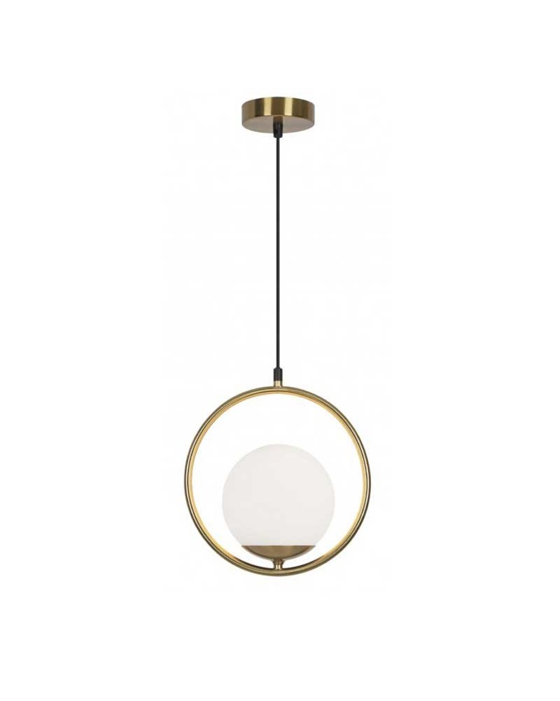 Ceiling lamp 25cm white glass sphere and brass metal structure E14
