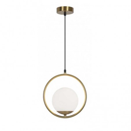 Ceiling lamp 25cm white glass sphere and brass metal structure E14