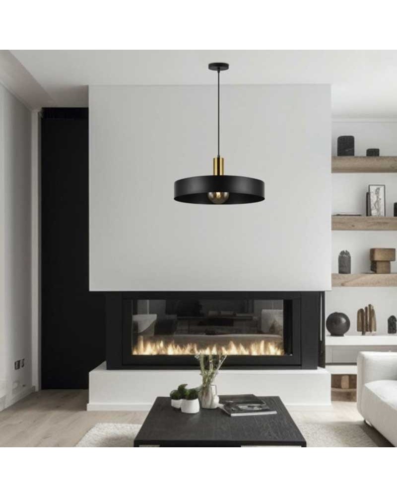 Ceiling lamp 40cm black finish metal and brass E27