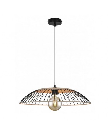 Ceiling lamp 50cm metal and rattan rods black and natural finish E27