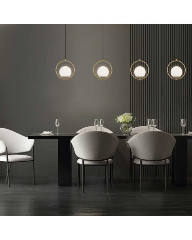 Ceiling lamp 25cm white glass sphere and brass metal structure E14