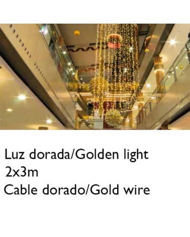 Cortina de LEDs dorados 2x3m cable dorado empalmable con 300 leds